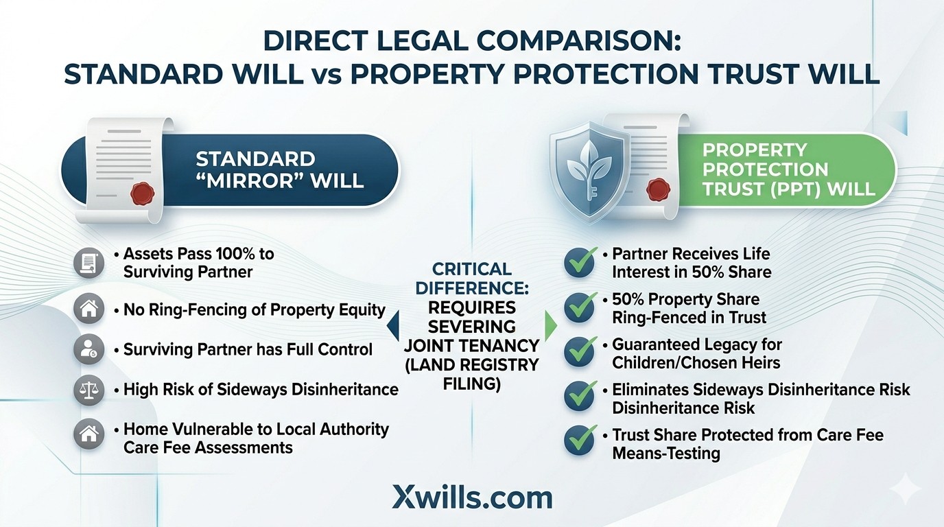 Standard vs Property Protection Trust Will comparison: Direct legal contrast.