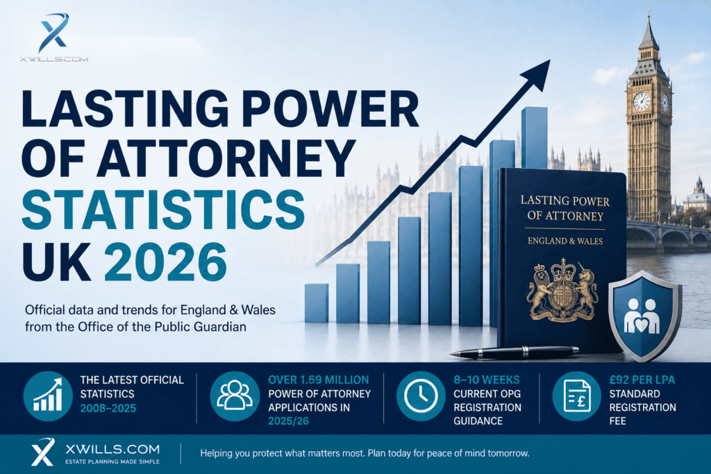Lasting Power of Attorney statistics UK 2026 showing LPA applications, registration times and OPG fees in England and Wales