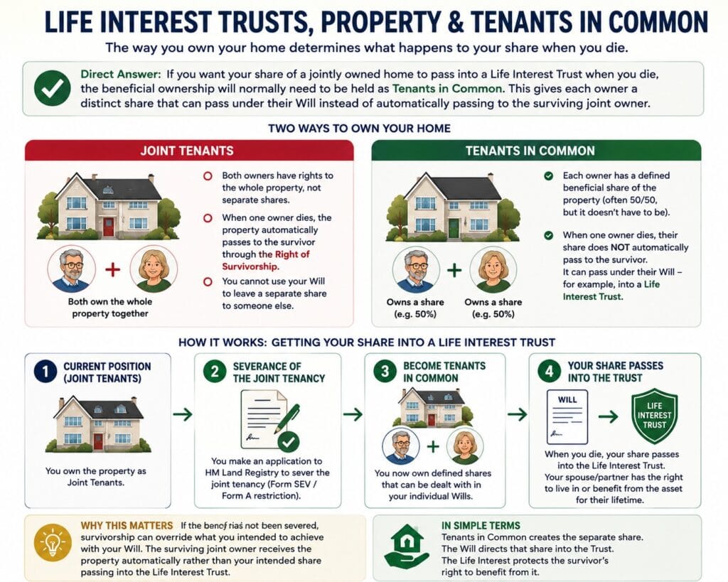Life Interest Trust showing Joint Tenants and Tenants in Common property ownership